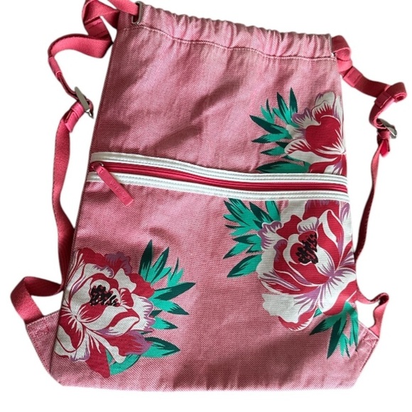 Vera Bradley drawstring bag Floral Pink cinch sack Backpack - Picture 2 of 4